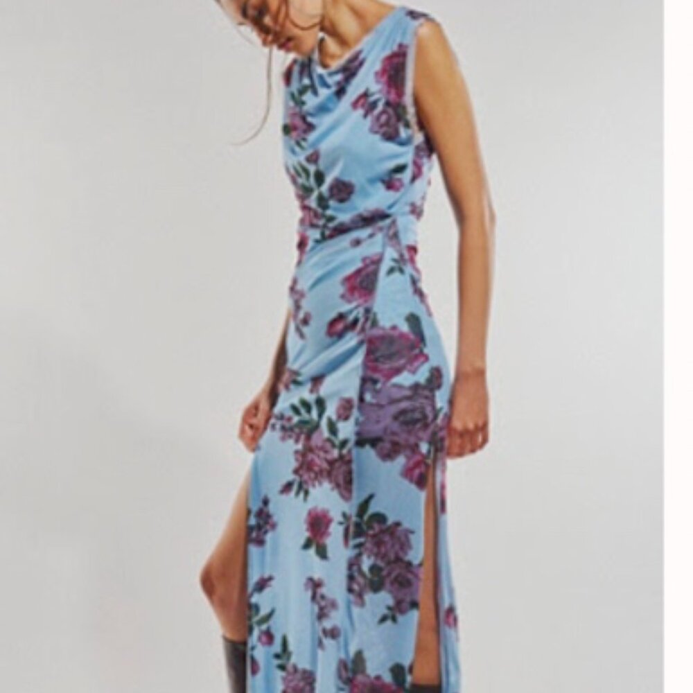 Free People Carmel Midi Dress in Blue Floral